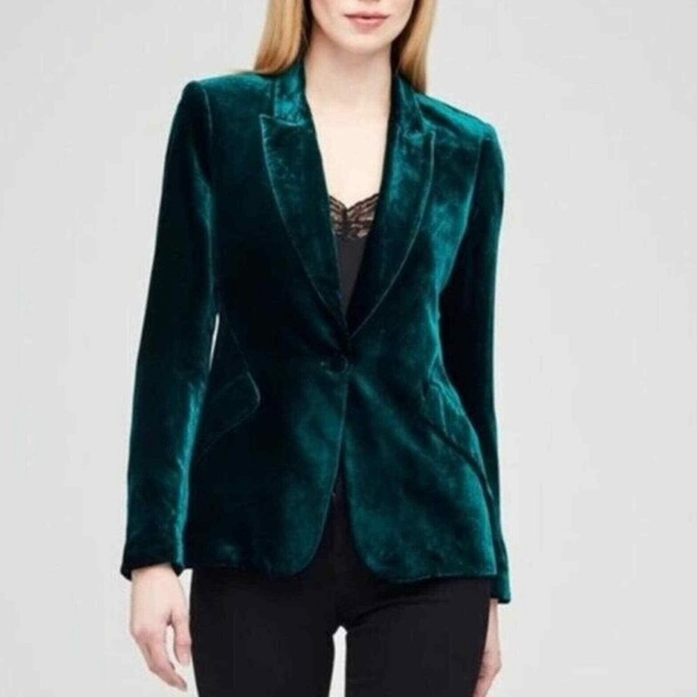 L'AGENCE Chamberlain Velvet Blazer in Forest Green